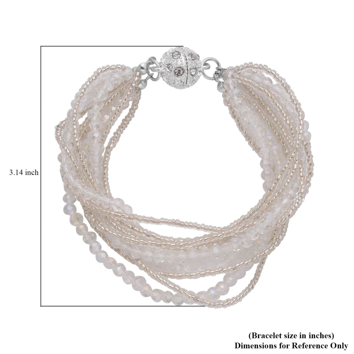 White Glass and Austrian Crystal Set of 2 Beaded Bracelet in Silvertone (Stretch, 7.75In) image number 6