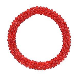  Red Glass and Austrian Crystal Set of 2 Beaded Bracelet in Silvertone (Stretch, 7.75In)