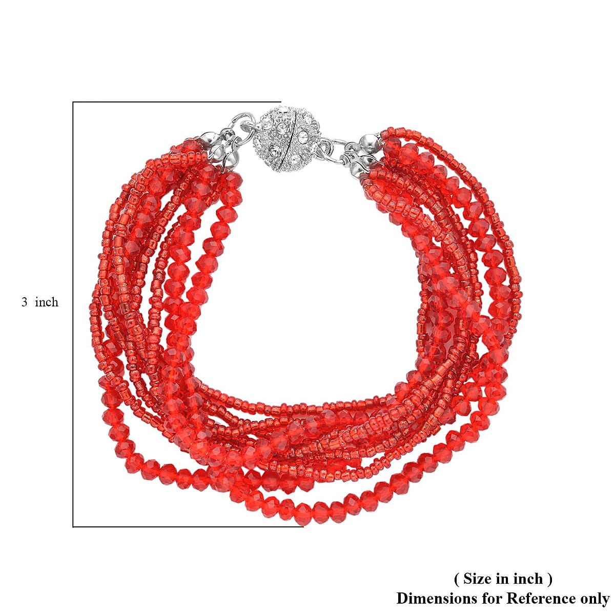  Red Glass and Austrian Crystal Set of 2 Beaded Bracelet in Silvertone (Stretch, 7.75In) image number 6