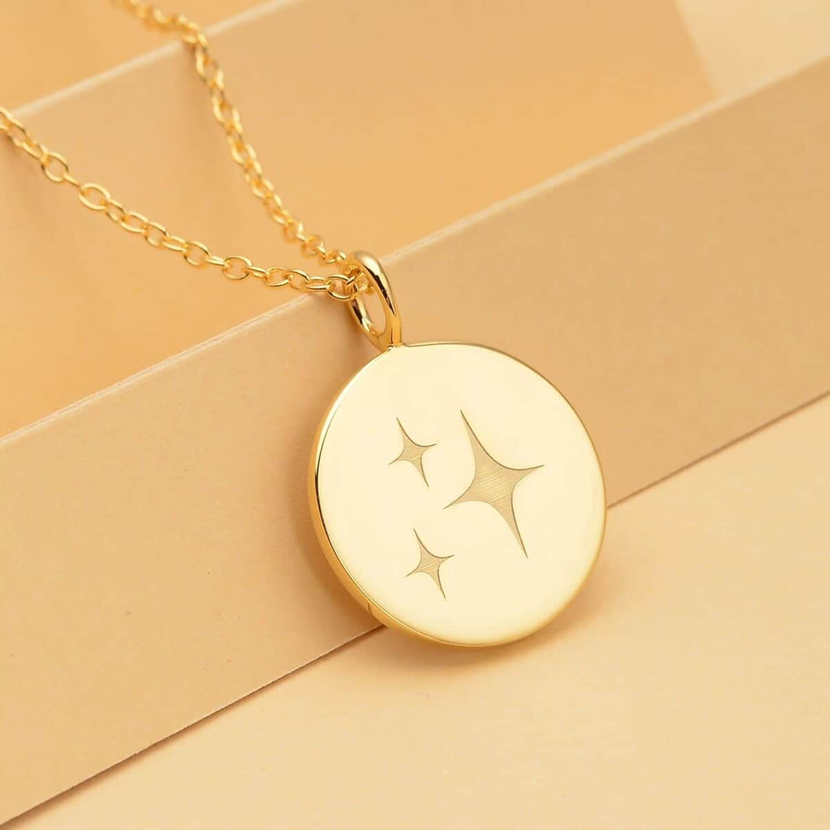 Star Sign Pendant Necklace, 16-18 Inch Adjustable Necklace, 14K Yellow Gold Over Sterling Silver Pendant Necklace 4.10 Grams image number 1