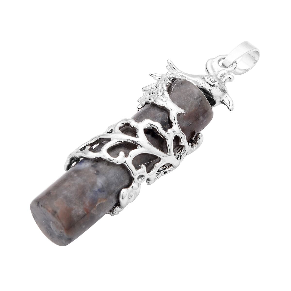 Yooperlite Dragon Phoenix Wrapped Column Pendant Necklace (20 Inches) in Stainless Steel 31.00 ctw , Tarnish-Free, Waterproof, Sweat Proof Jewelry image number 2