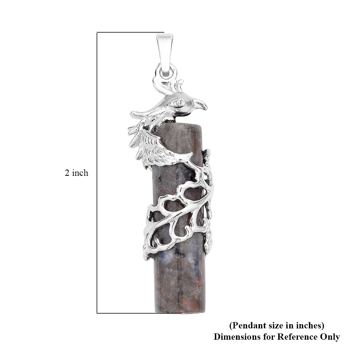 Yooperlite Dragon Phoenix Wrapped Column Pendant Necklace (20 Inches) in Stainless Steel 31.00 ctw , Tarnish-Free, Waterproof, Sweat Proof Jewelry image number 3