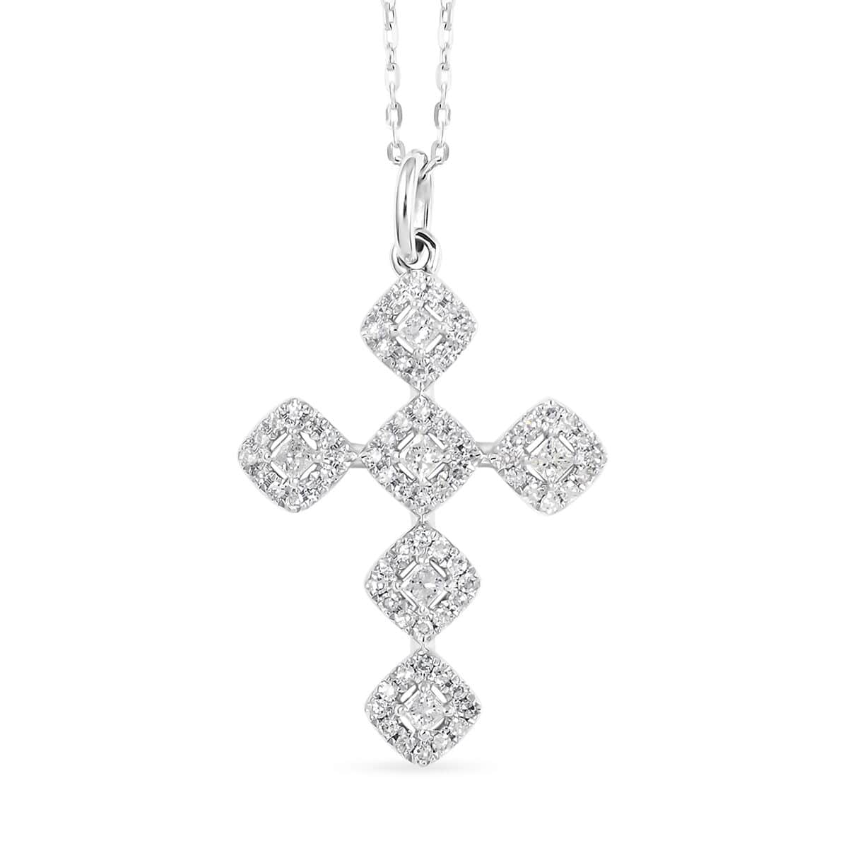 NY Closeout 10K White Gold Diamond Cross Pendant Necklace 18 Inches 0.33 ctw image number 0