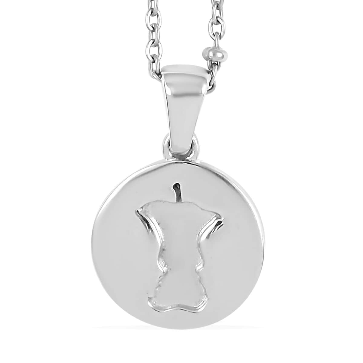 Bite Apple Engraved Coin Pendant Necklace (18 Inches) in Stainless Steel image number 0