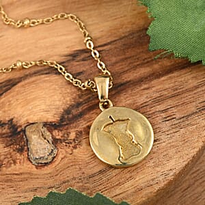 No Kid Hungry Embossed Logo Coin Pendant Necklace (18 inches) in ION Plated YG Stainless Steel , Tarnish-Free, Waterproof, Sweat Proof Jewelry