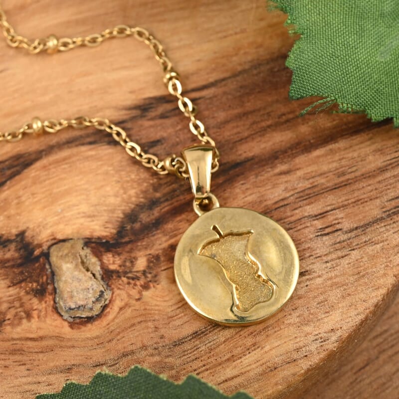 No Kid Hungry Embossed Logo Coin Pendant Necklace (18 Inches) in ION Plated YG Stainless Steel , Tarnish-Free, Waterproof, Sweat Proof Jewelry