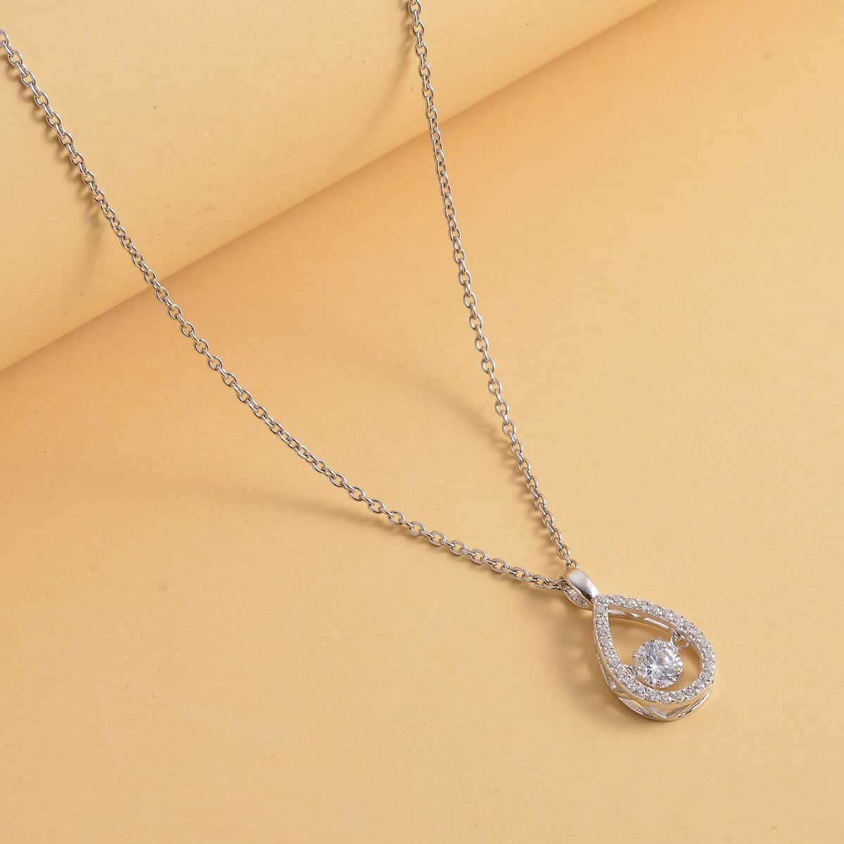 Simulated Diamond Dancing Pear Pendant Necklace 20 Inches in Rhodium Over Sterling Silver 1.05 ctw image number 1