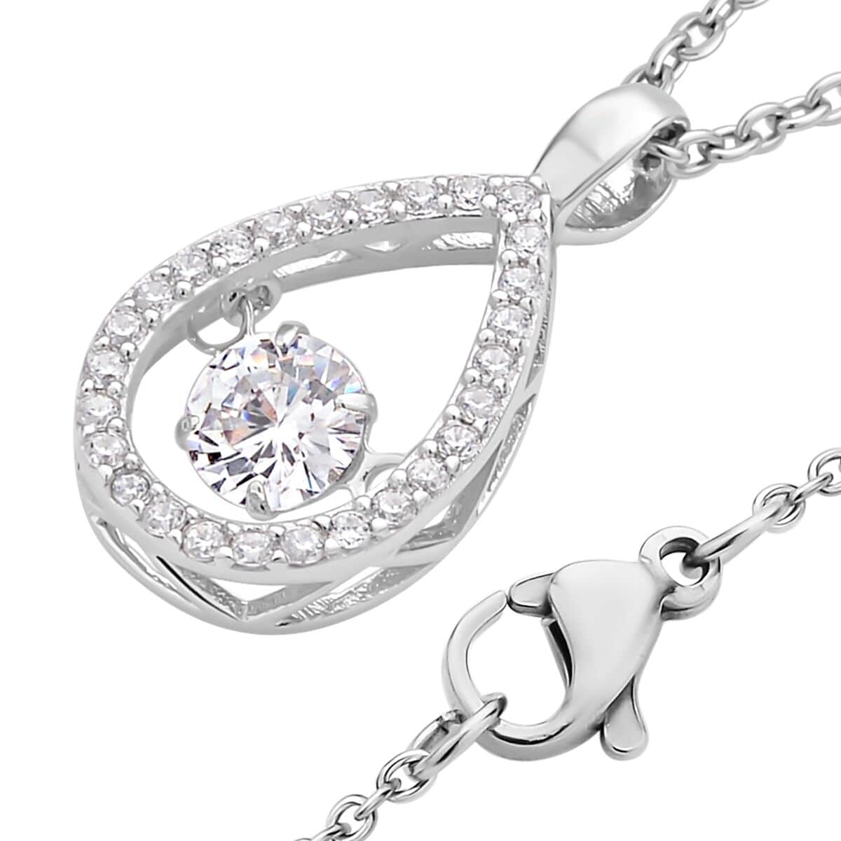 Simulated Diamond 1.05 ctw Dancing Pear Pendant Necklace in Rhodium Over Sterling Silver 20 Inches image number 3
