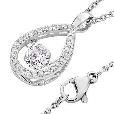Simulated Diamond 1.05 ctw Dancing Pear Pendant Necklace in Rhodium Over Sterling Silver 20 Inches