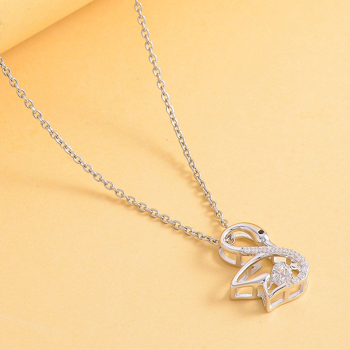 Simulated Diamond Pendant in Rhodium Over Sterling Silver with Stainless Steel Necklace (20 Inches)