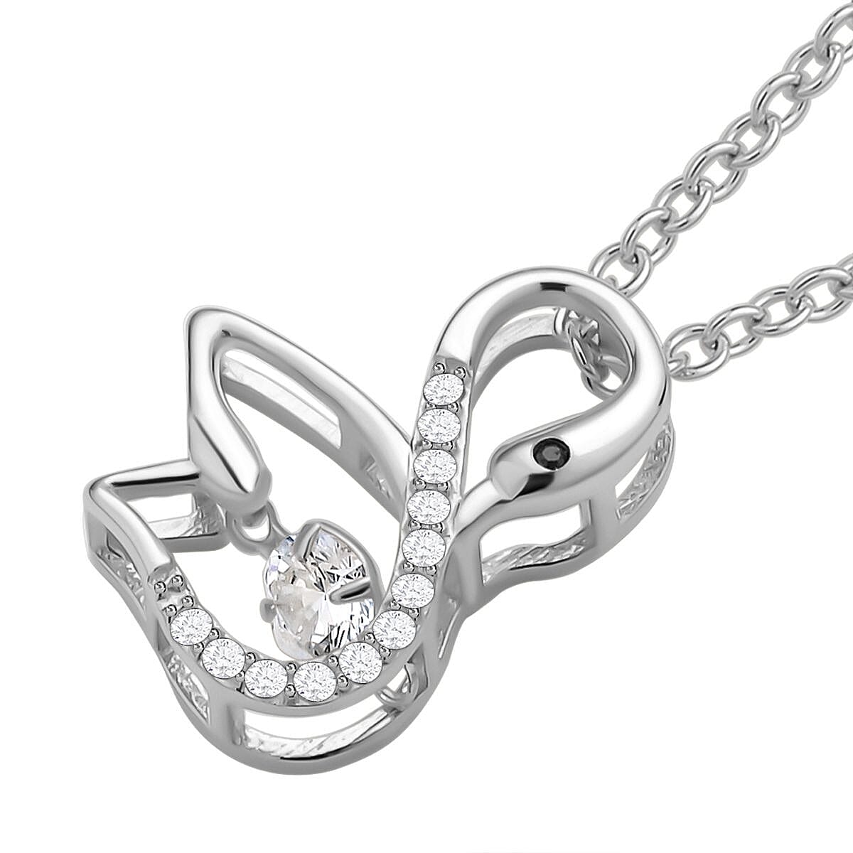 Simulated Diamond Pendant in Rhodium Over Sterling Silver with Stainless Steel Necklace (20 Inches)