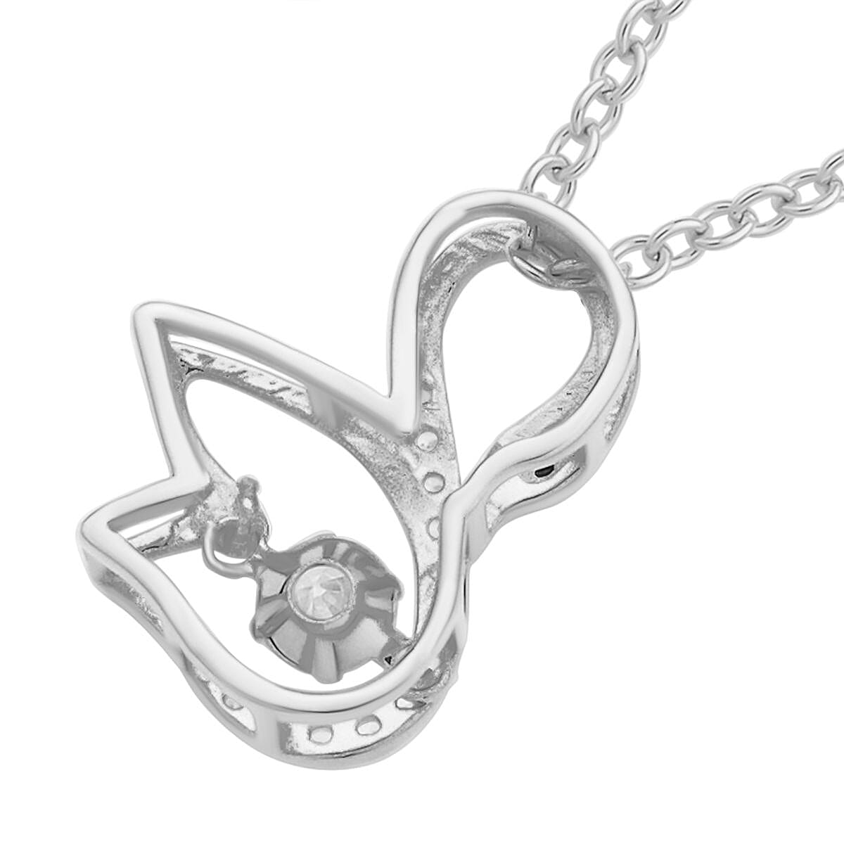 Simulated Diamond Pendant in Rhodium Over Sterling Silver with Stainless Steel Necklace (20 Inches)