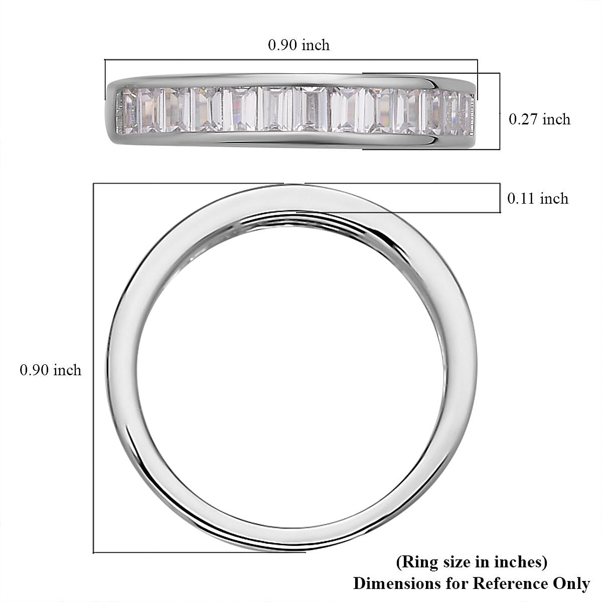Set of 2 Simulated Diamond Emerald Cut and Half Eternity Stackable Ring in Silvertone (Size 5.0) 8.10 ctw