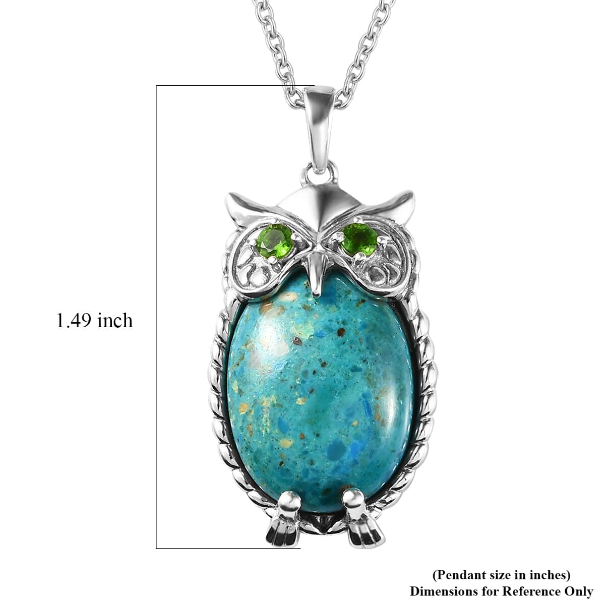 Premium Peruvian Opalina and Chrome Diopside Owl Pendant Necklace 20 Inches in Platinum Over Sterling Silver 13.10 ctw image number 6