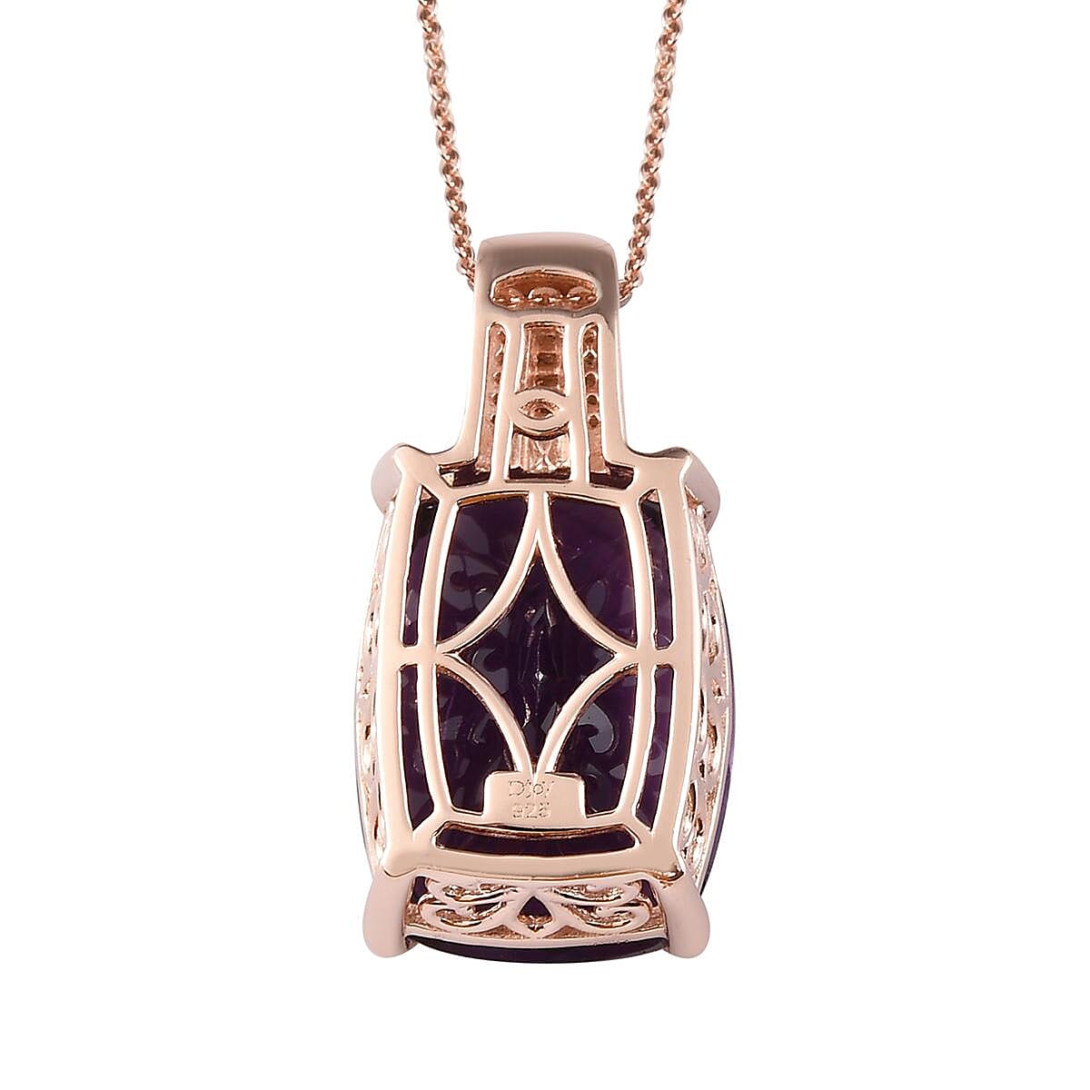 AAA Amethyst and Natural Champagne Diamond Pendant Necklace 20 Inches in Vermeil Rose Gold Over Sterling Silver 19.60 ctw image number 4