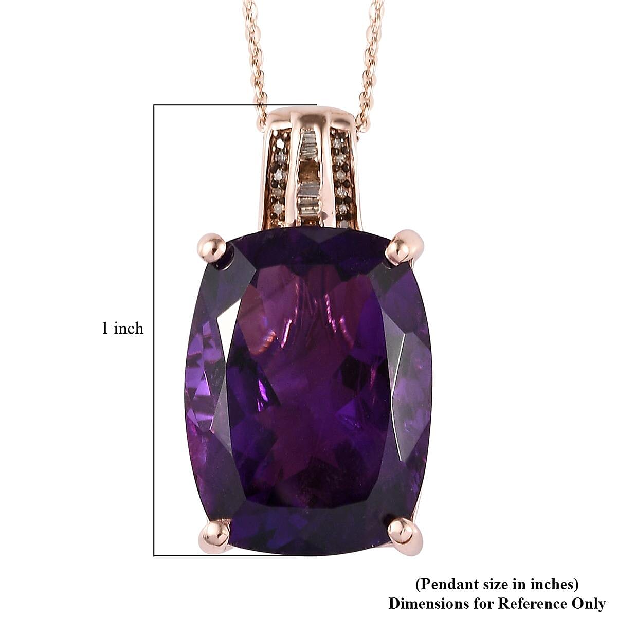 AAA Amethyst and Natural Champagne Diamond Pendant Necklace 20 Inches in Vermeil Rose Gold Over Sterling Silver 19.60 ctw image number 6