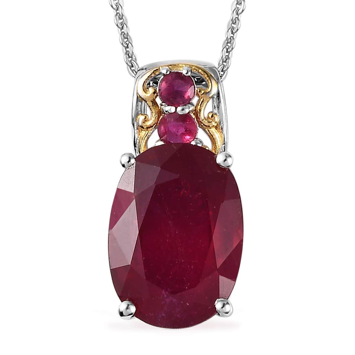 Niassa Ruby Pendant Necklace 20 Inches in Vermeil Yellow Gold and Platinum Over Sterling Silver 9.85 ctw image number 0