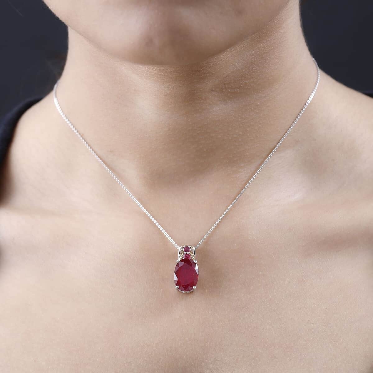 Niassa Ruby Pendant Necklace 20 Inches in Vermeil Yellow Gold and Platinum Over Sterling Silver 9.85 ctw image number 2