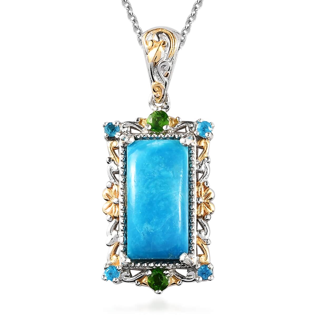 Premium Peruvian Opalina and Multi Gemstone Pendant Necklace 20 Inches in Vermeil Yellow Gold and Platinum Over Sterling Silver 3.60 ctw image number 0