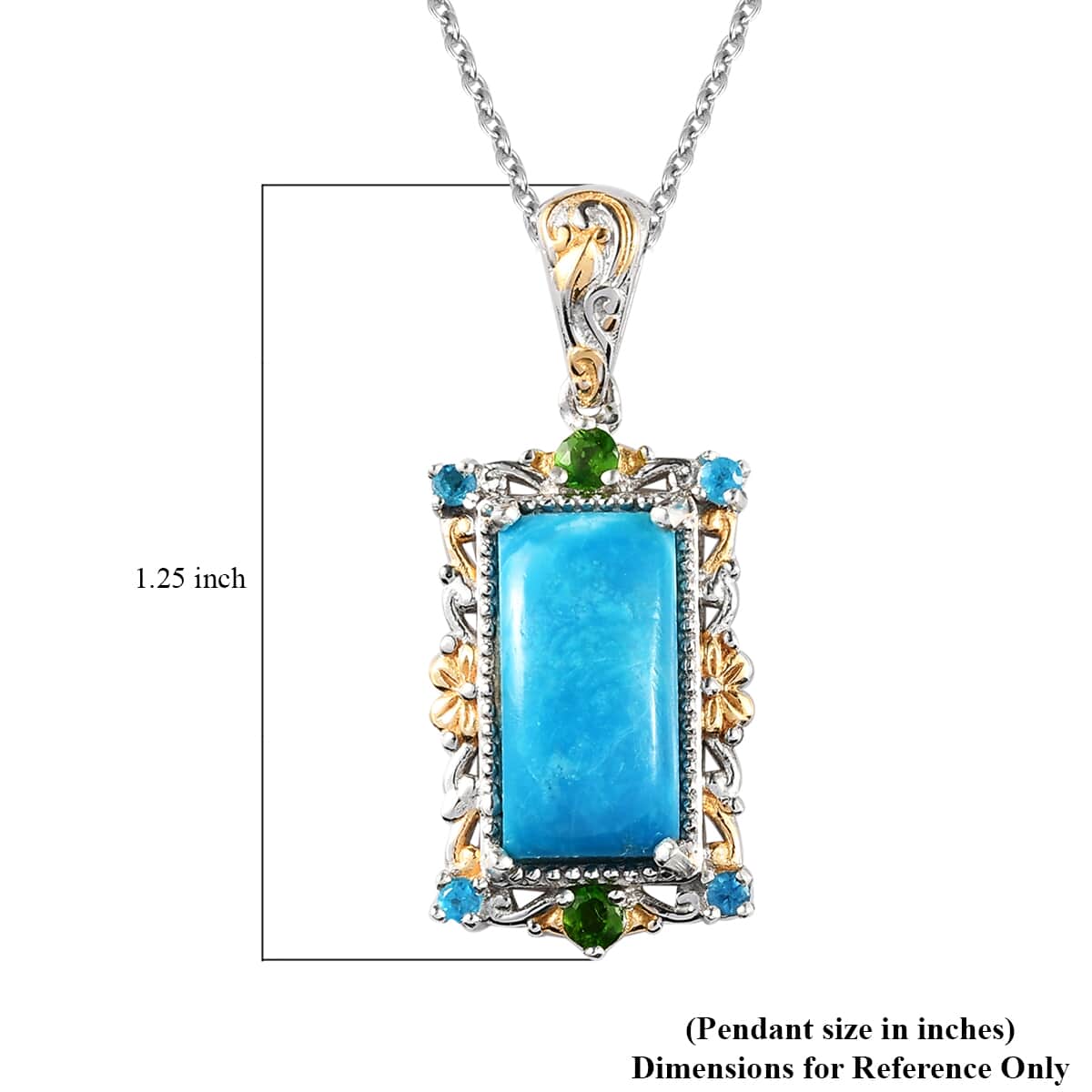 Premium Peruvian Opalina and Multi Gemstone Pendant Necklace 20 Inches in Vermeil Yellow Gold and Platinum Over Sterling Silver 3.60 ctw image number 6