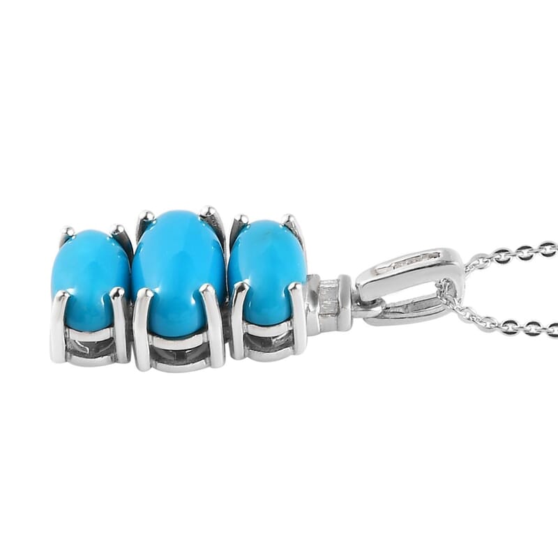 Sleeping Beauty Turquoise and Diamond Pendant Necklace 20 Inches in Platinum Over Sterling Silver 4.90 ctw