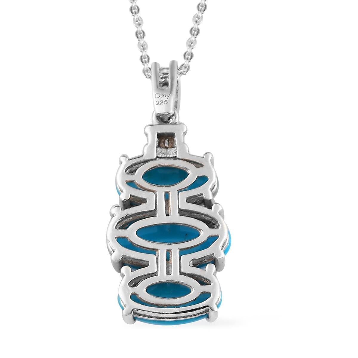 AMERICAN Natural Sleeping Beauty Turquoise and Diamond Pendant Necklace 20 Inches in Platinum Over Sterling Silver 4.90 ctw image number 4