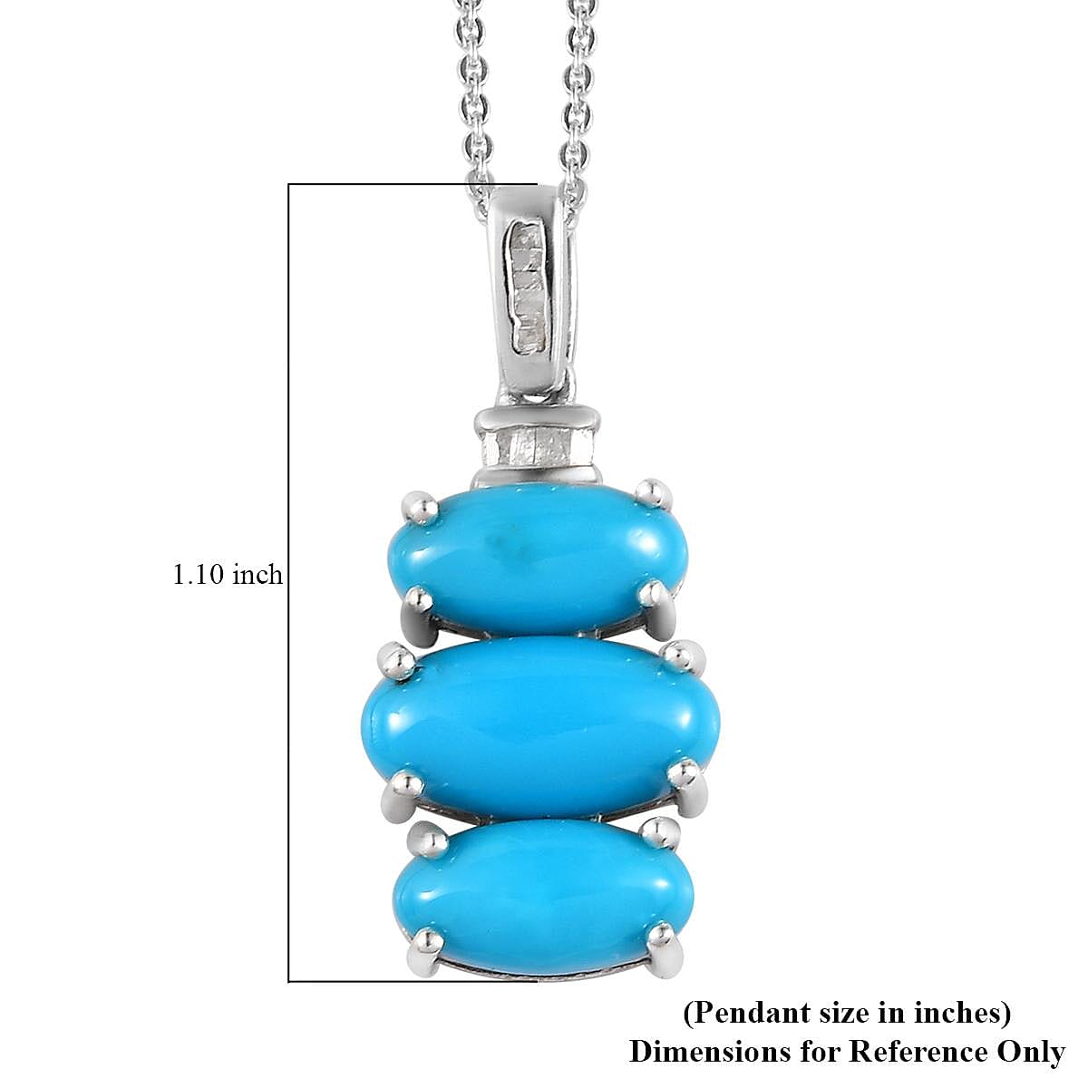 AMERICAN Natural Sleeping Beauty Turquoise and Diamond Pendant Necklace 20 Inches in Platinum Over Sterling Silver 4.90 ctw image number 5