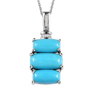 Sleeping Beauty Turquoise and Diamond Pendant Necklace 20 Inches in Platinum Over Sterling Silver 5.20 ctw