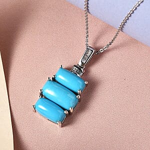 Sleeping Beauty Turquoise and Diamond Pendant Necklace 20 Inches in Platinum Over Sterling Silver 5.20 ctw