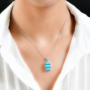 Sleeping Beauty Turquoise and Diamond Pendant Necklace 20 Inches in Platinum Over Sterling Silver 5.20 ctw