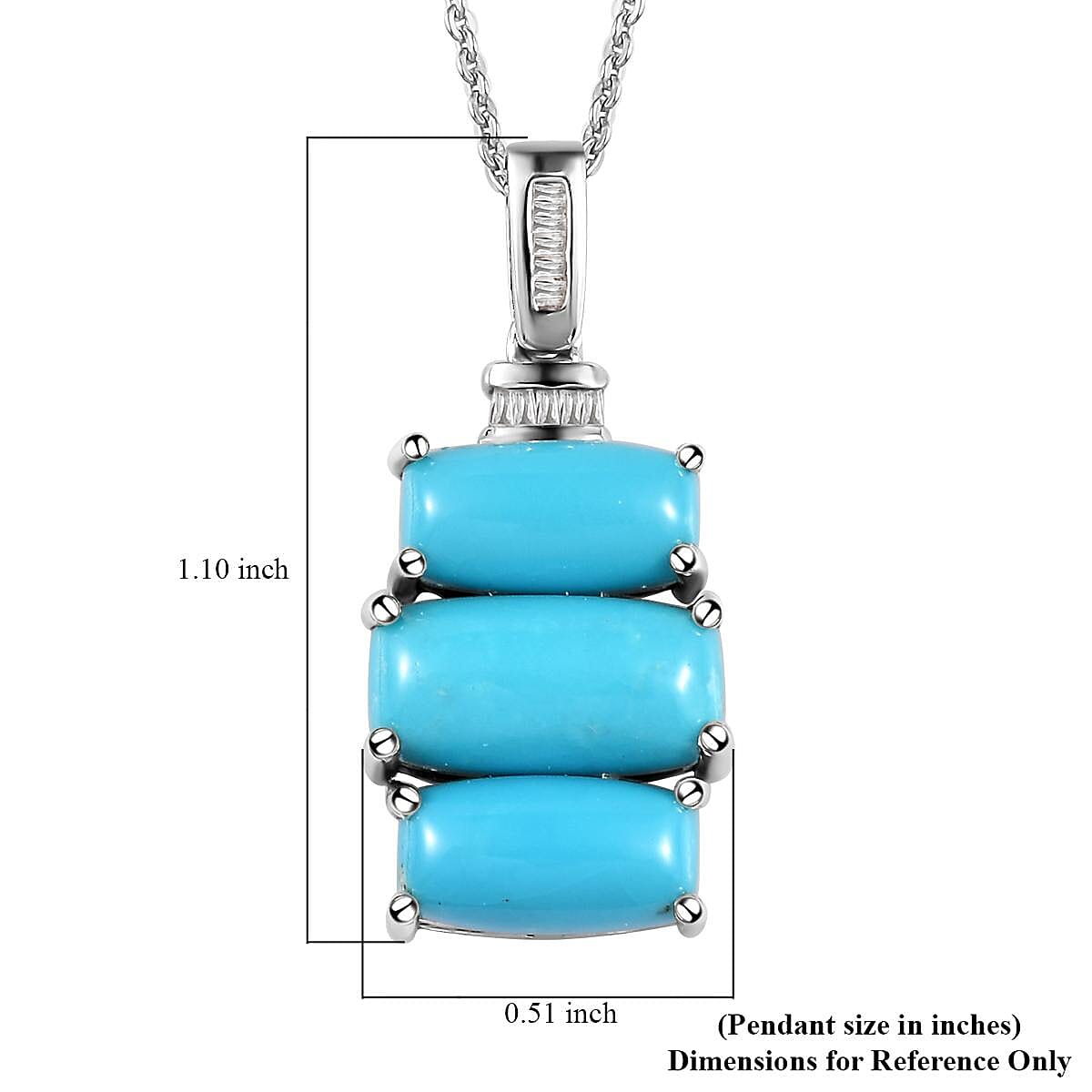 Sleeping Beauty Turquoise and Diamond Pendant Necklace 20 Inches in Platinum Over Sterling Silver 5.20 ctw image number 6