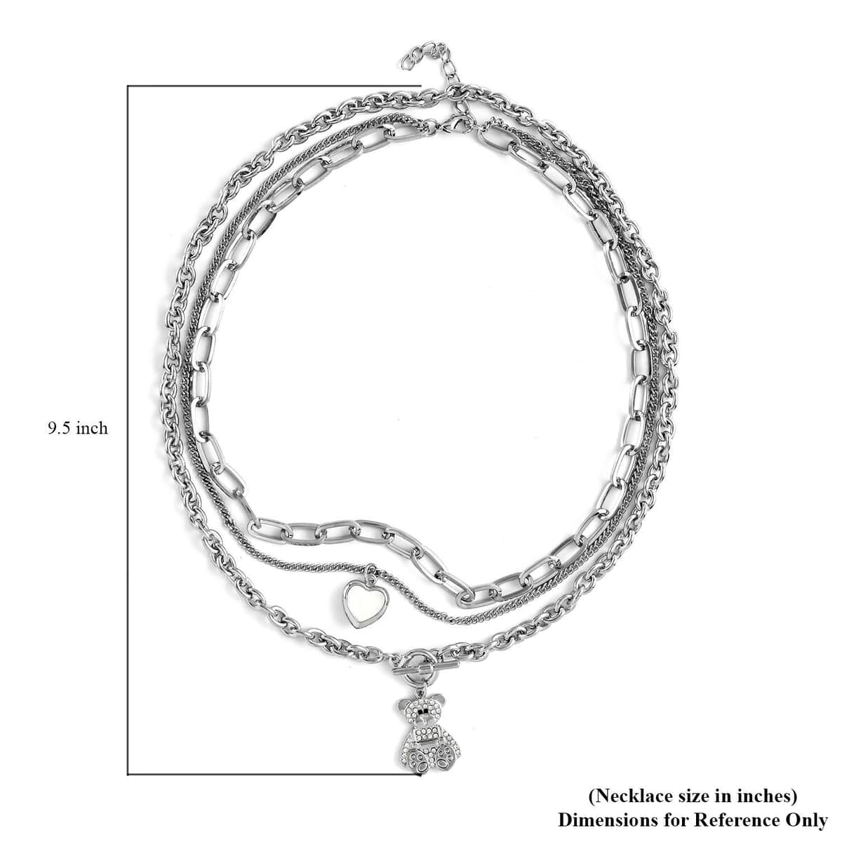 Three Layer Necklace with Heart and Teddy Bear Charm (20.5-22.5 Inches) in Silvertone image number 4