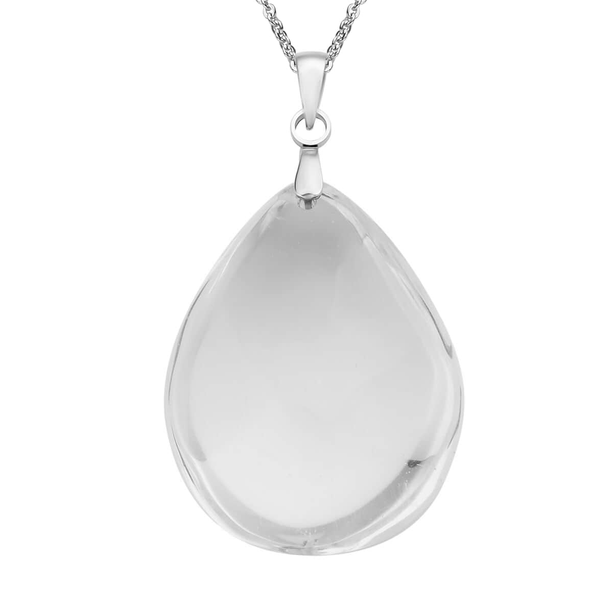 White Quartz Drop Pendant Necklace 20 Inches in Stainless Steel 55.00 ctw image number 0