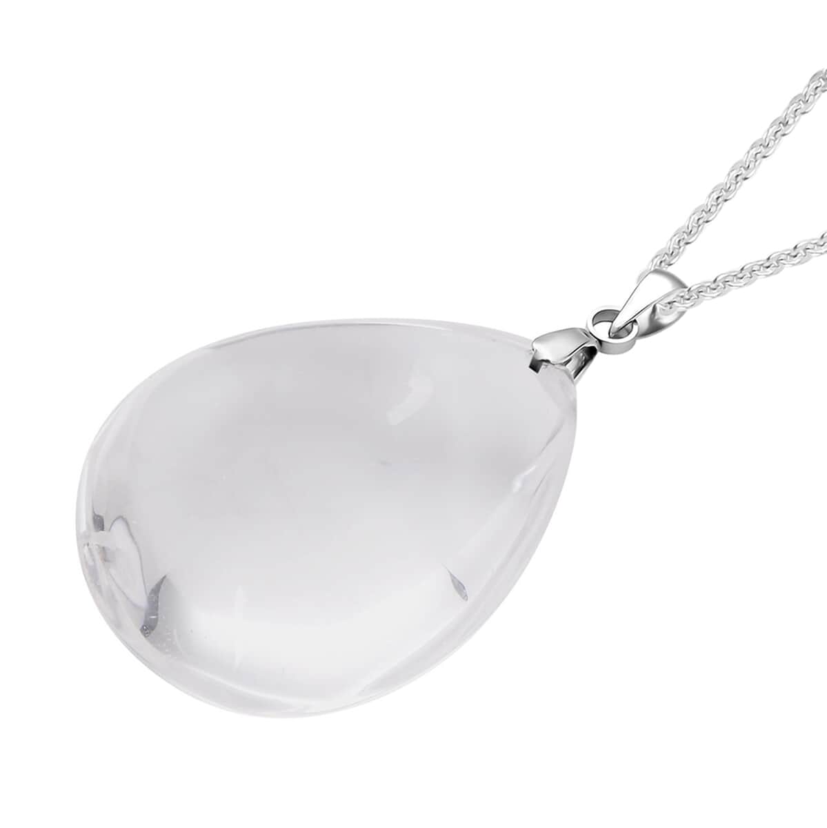 White Quartz (Pear 30x20 mm) Drop Pendant Necklace (20 Inches) in Stainless Steel 55.00 ctw image number 2