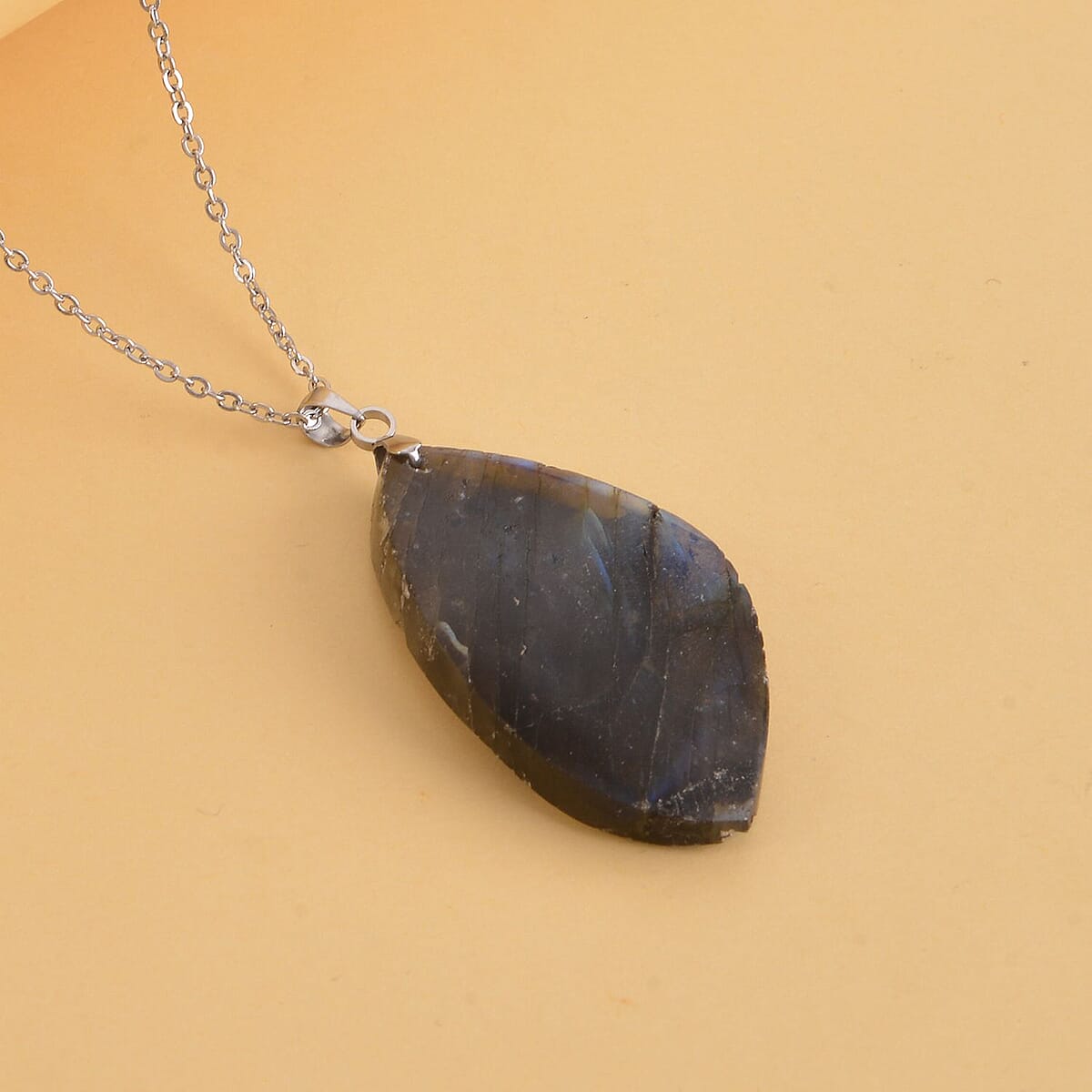 Malagasy Labradorite Pendant Necklace (20 Inches) in Stainless Steel 40.00 ctw | Tarnish-Free, Waterproof, Sweat Proof Jewelry image number 1