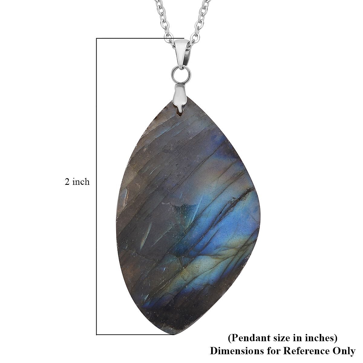 Malagasy Labradorite Pendant Necklace (20 Inches) in Stainless Steel 40.00 ctw | Tarnish-Free, Waterproof, Sweat Proof Jewelry image number 5