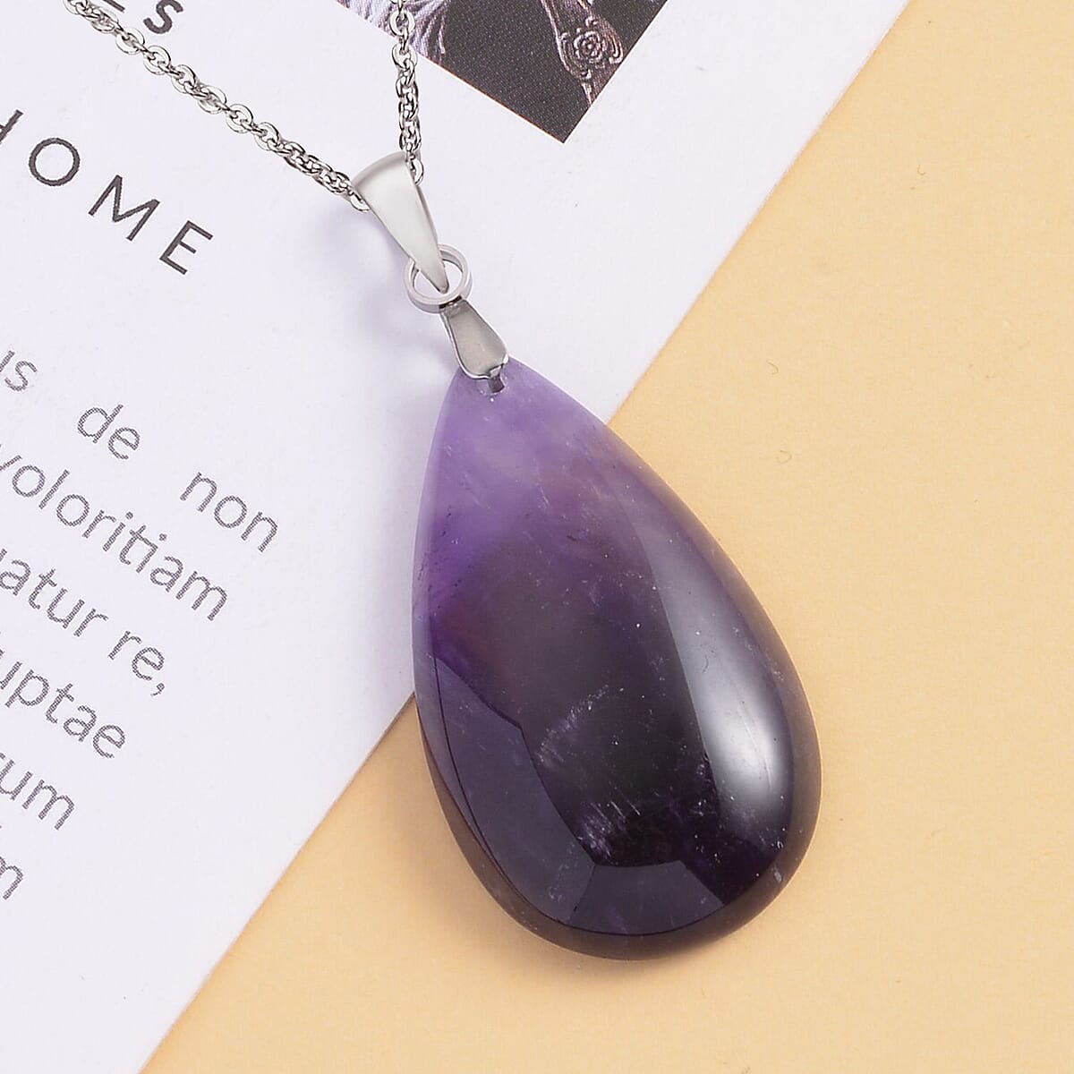Amethyst Drop Pendant Necklace 20 Inches in Stainless Steel 45.00 ctw image number 1
