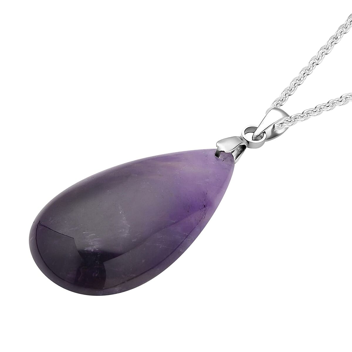 Amethyst Drop Pendant Necklace 20 Inches in Stainless Steel 45.00 ctw image number 2