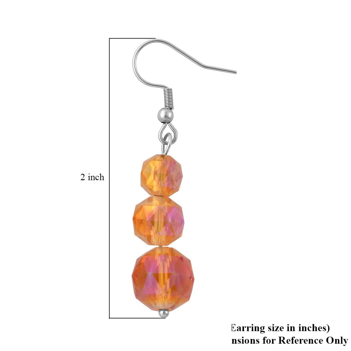 Orange Color Glass Beaded Stretch Bracelet and Dangle Earrings in Stainless Steel , Tarnish-Free, Waterproof, Sweat Proof Jewelry image number 5