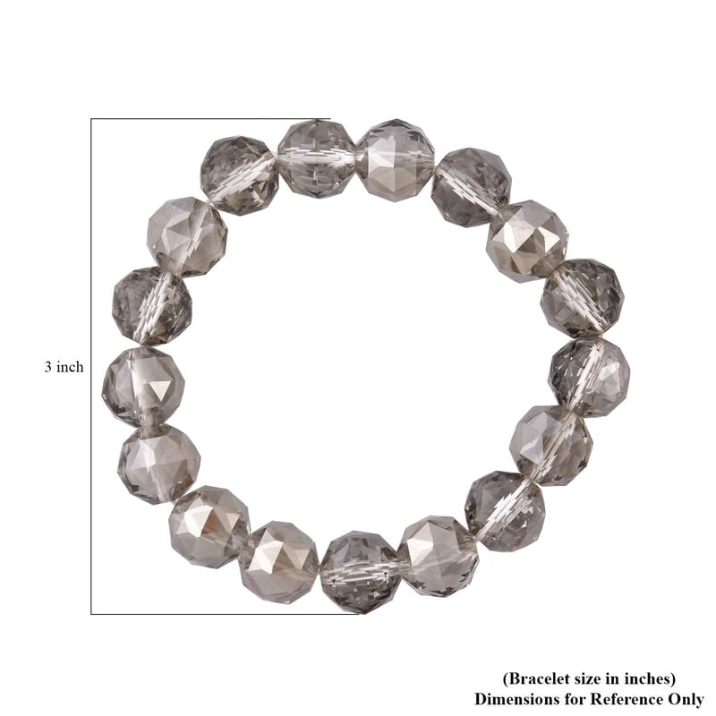 Gray Pearl Glass Beaded Stretch Bracelet and Dangle Earrings in Stainless Steel , Tarnish-Free, Waterproof, Sweat Proof Jewelry