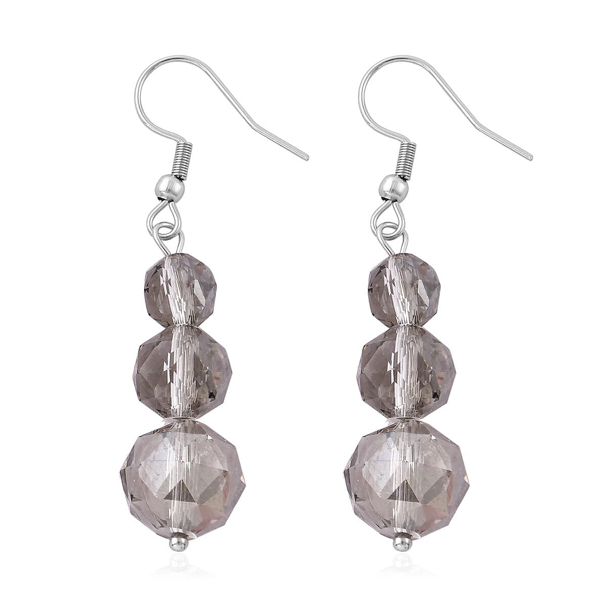 Gray Pearl Glass Beaded Stretch Bracelet and Dangle Earrings in Stainless Steel , Tarnish-Free, Waterproof, Sweat Proof Jewelry