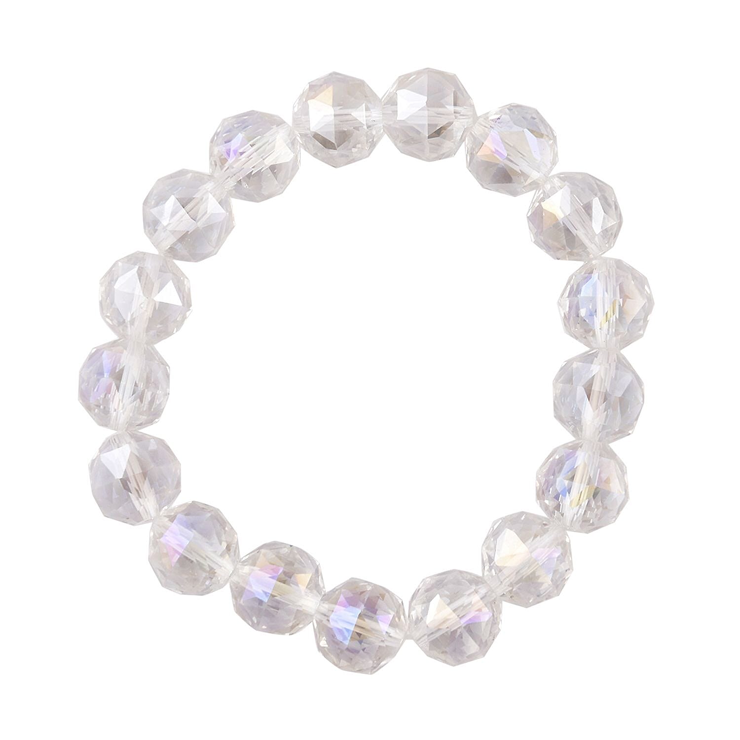 White Mystic Color Glass Beaded Stretch Bracelet and Dangle Earrings in Stainless Steel , Tarnish-Free, Waterproof, Sweat Proof Jewelry