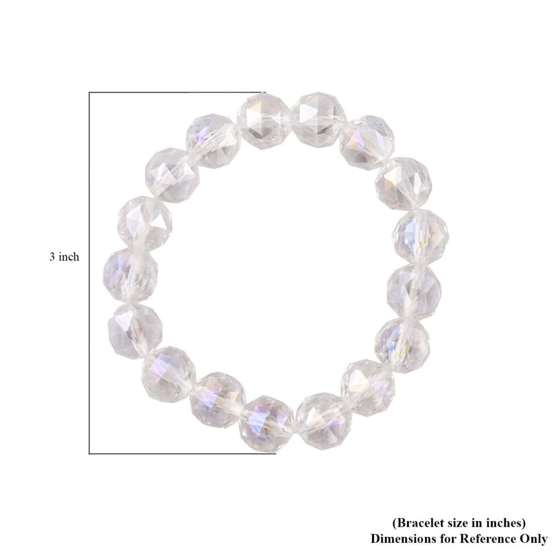 White Mystic Color Glass Beaded Stretch Bracelet and Dangle Earrings in Stainless Steel , Tarnish-Free, Waterproof, Sweat Proof Jewelry