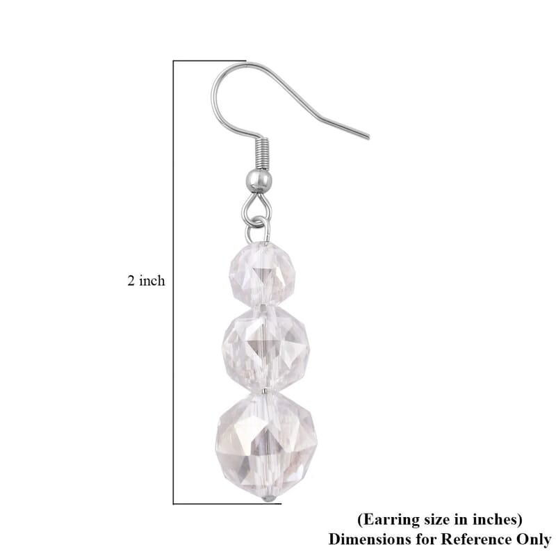 White Mystic Color Glass Beaded Stretch Bracelet and Dangle Earrings in Stainless Steel , Tarnish-Free, Waterproof, Sweat Proof Jewelry