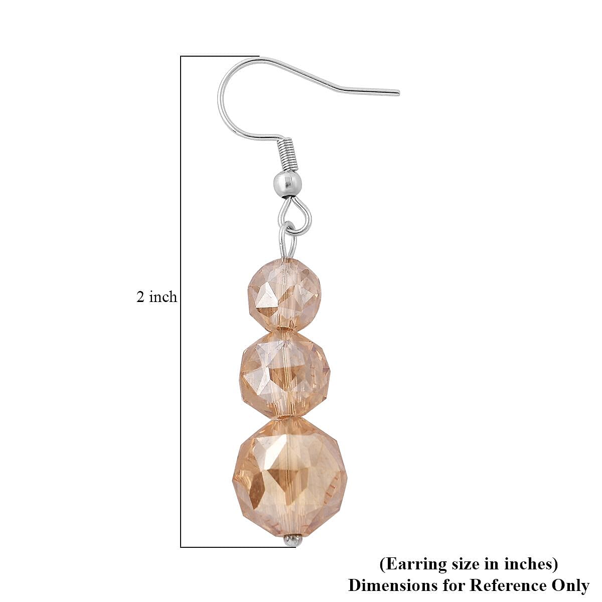 Champagne Glass Beaded Stretch Bracelet and Dangle Earrings in Stainless Steel , Tarnish-Free, Waterproof, Sweat Proof Jewelry image number 5