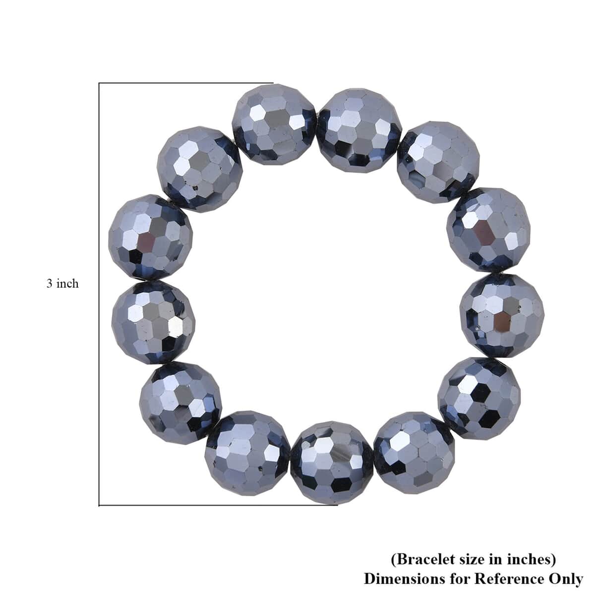 Hematite Color Glass Beaded Stretch Bracelet and Dangle Earrings in Stainless Steel image number 3