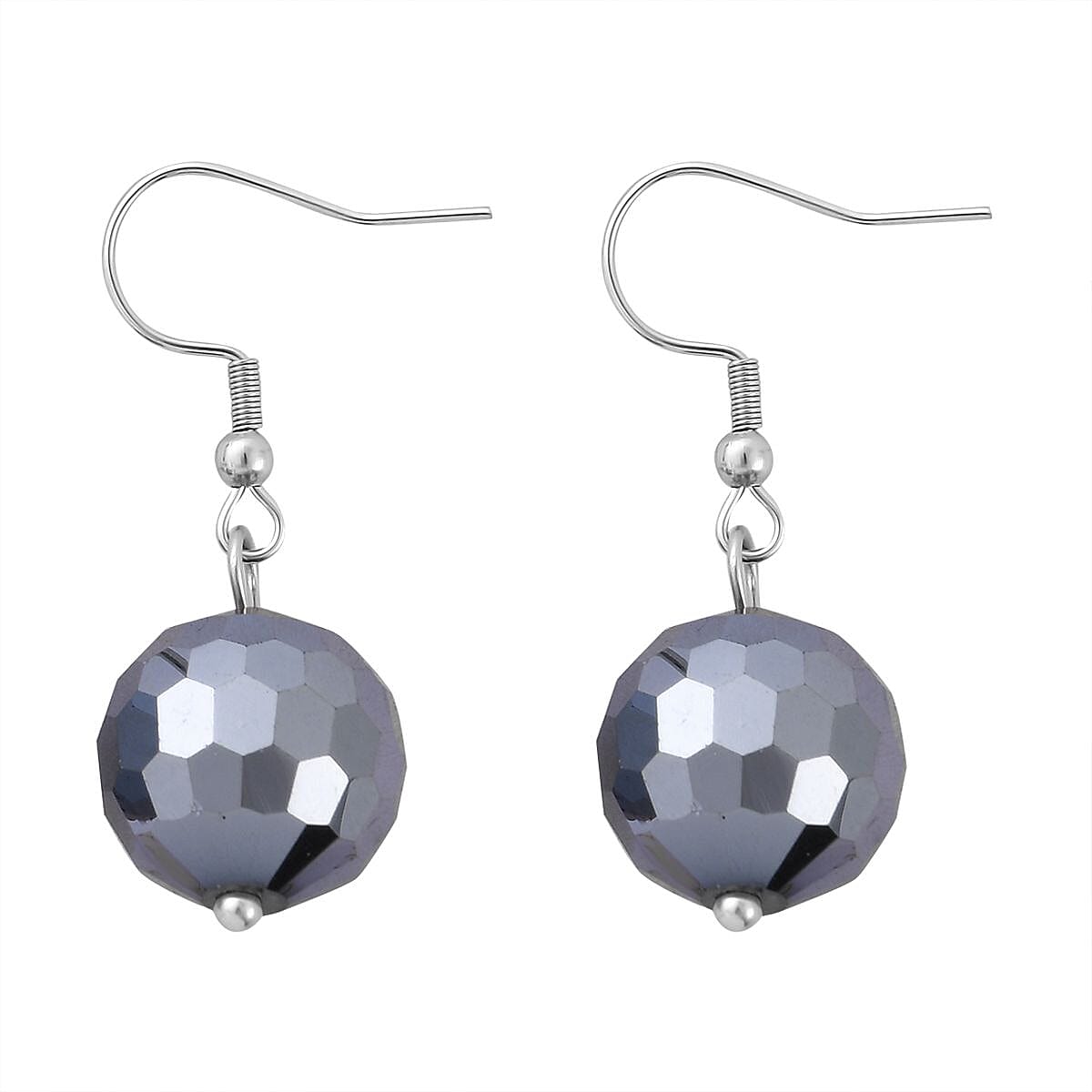 Hematite Color Glass Beaded Stretch Bracelet and Dangle Earrings in Stainless Steel , Tarnish-Free, Waterproof, Sweat Proof Jewelry