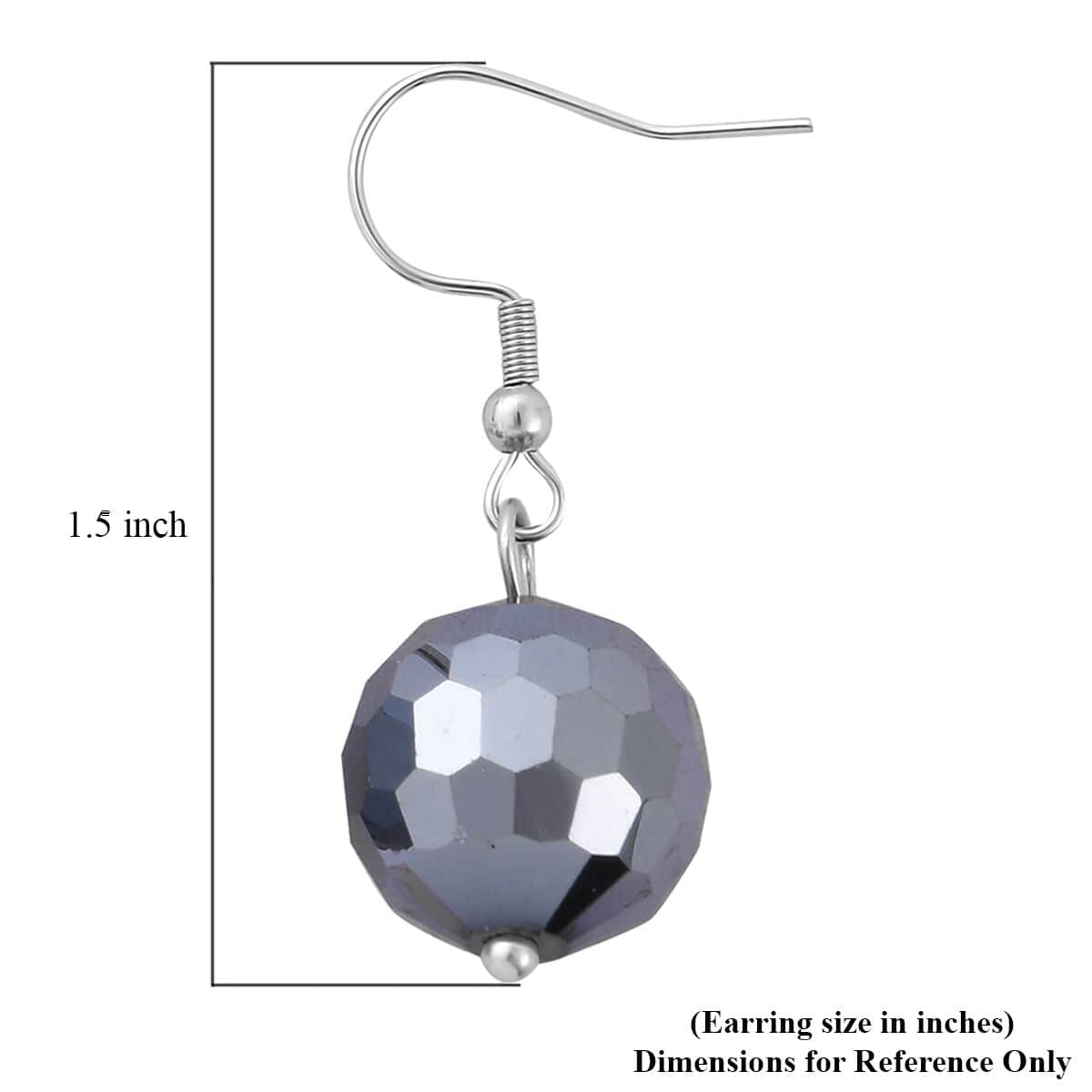 Hematite Color Glass Beaded Stretch Bracelet and Dangle Earrings in Stainless Steel image number 5