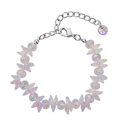 White Aurora Borealis Glass Beaded Bracelet (7.50-9.50In) and Drop Earrings in Silvertone & Stainless Steel , Tarnish-Free, Waterproof, Sweat Proof Jewelry