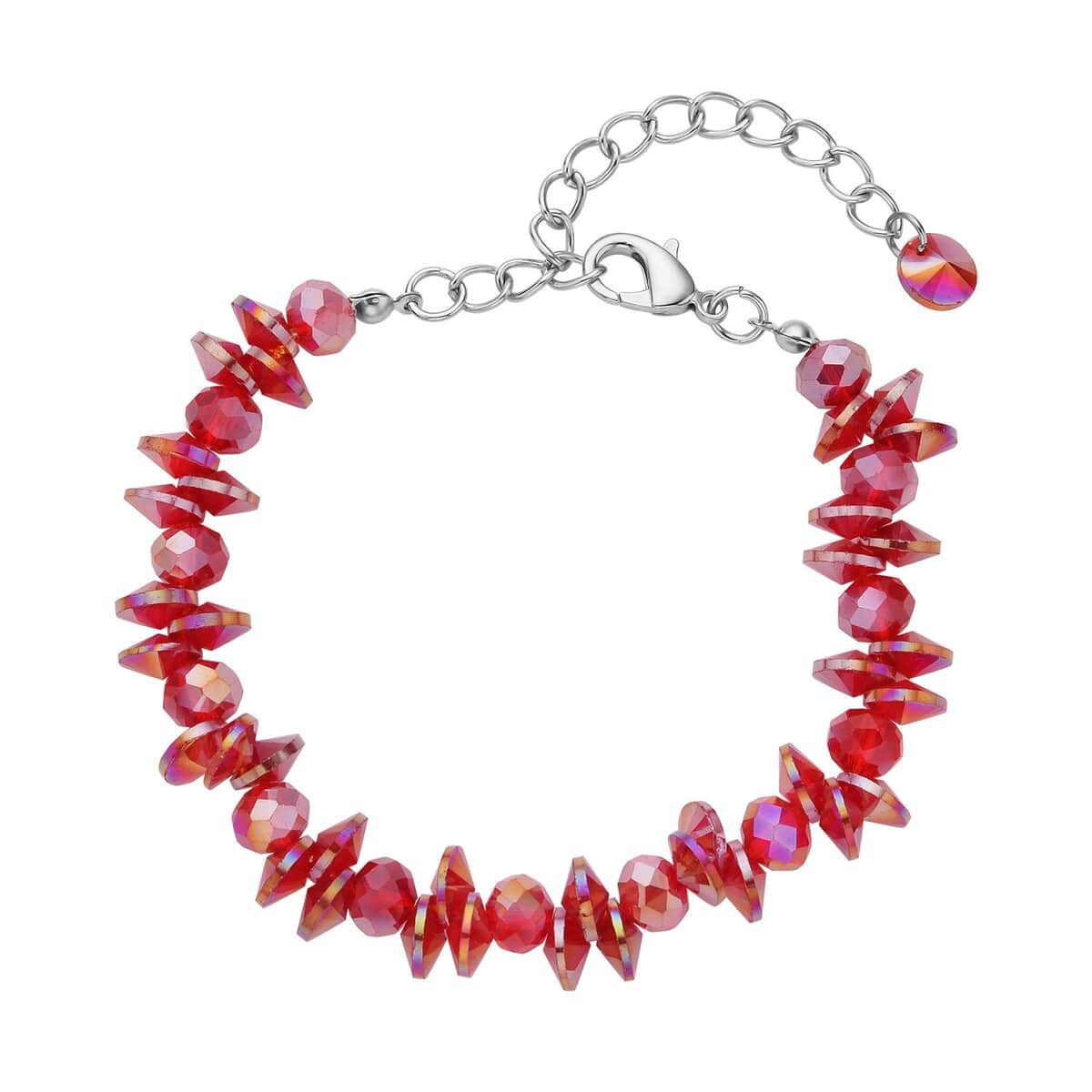 Red Magic Color Glass Beaded Bracelet (7.50-9.50In) and Drop Earrings in Silvertone & Stainless Steel , Tarnish-Free, Waterproof, Sweat Proof Jewelry image number 2